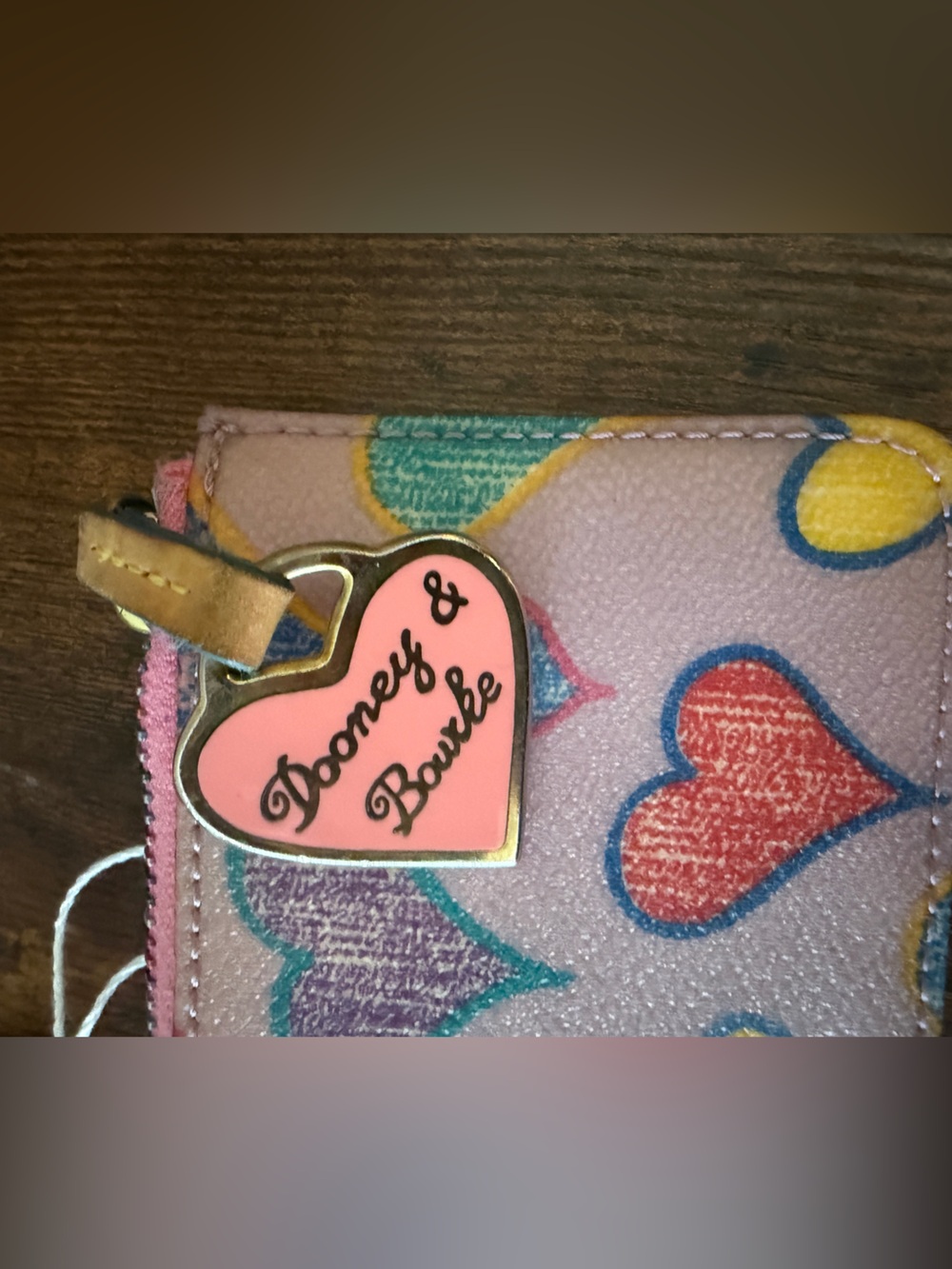 Dooney & Bourke Heart Print Keychain Wallet in Pastel Multicolor - Picture 2 of 3